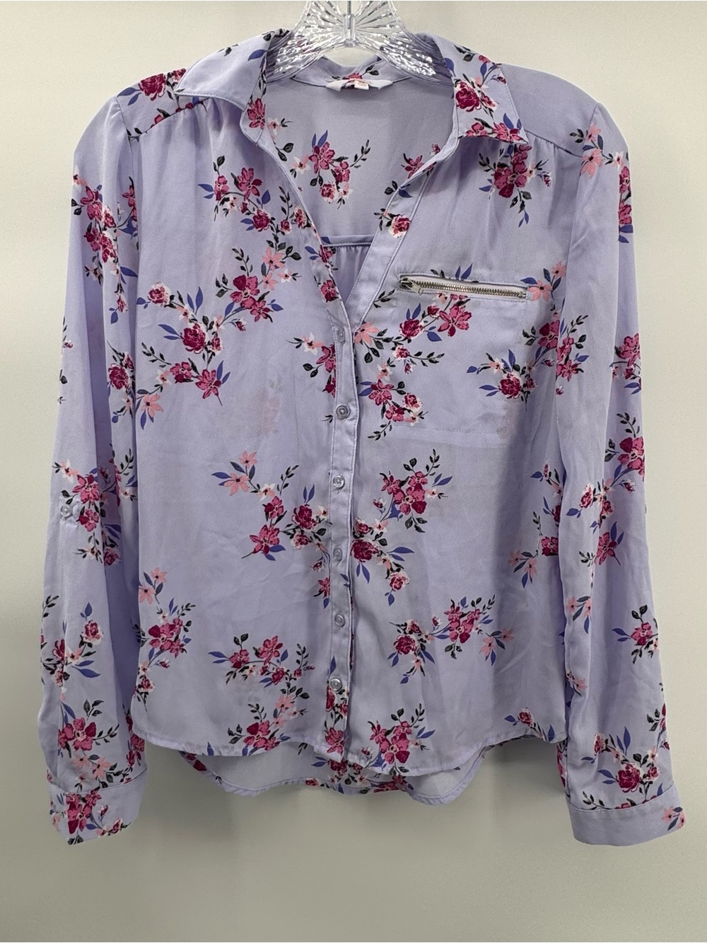 Candie's Lavender Purple Floral Button Down Blouse XS